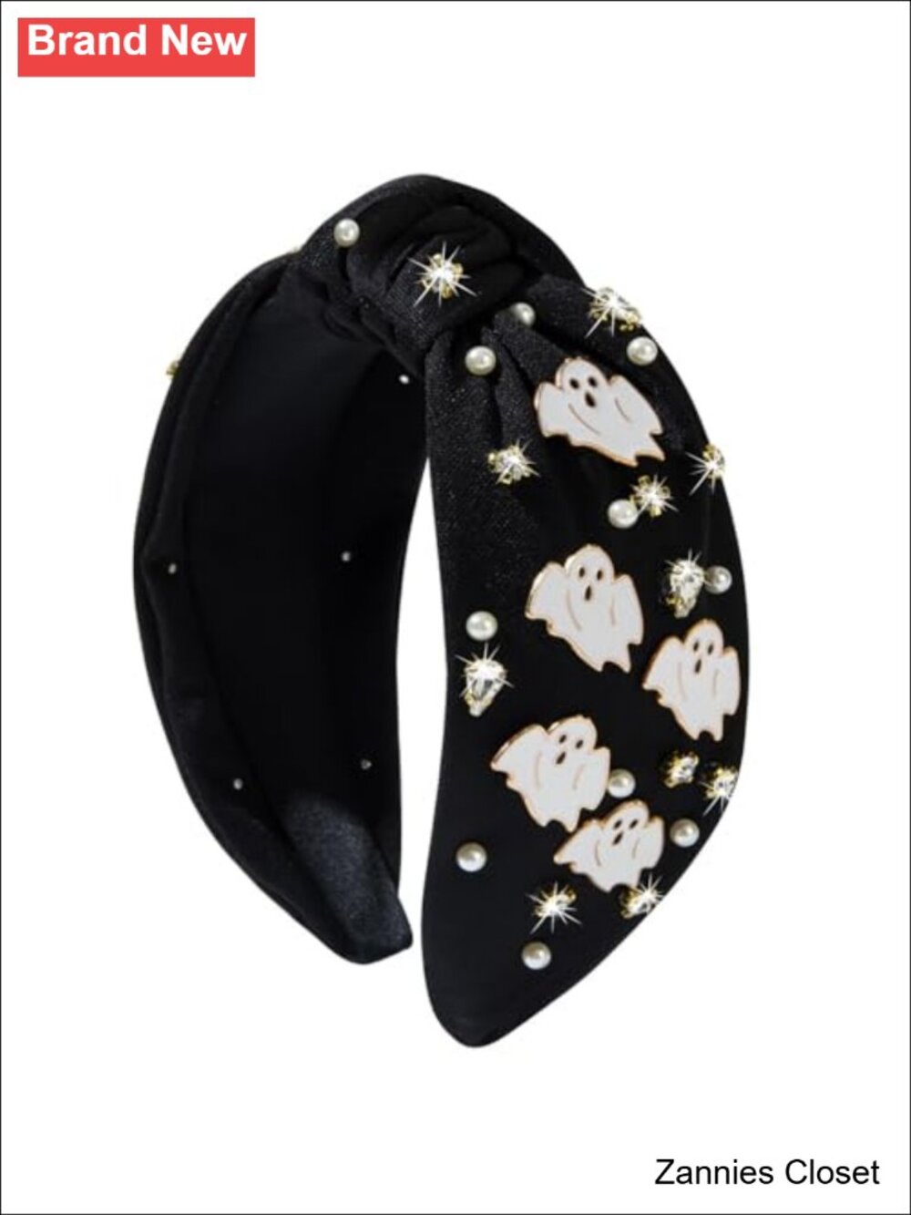 👻 Halloween Ghost Pearl Rhinestone Knotted Headband Hair Accessory